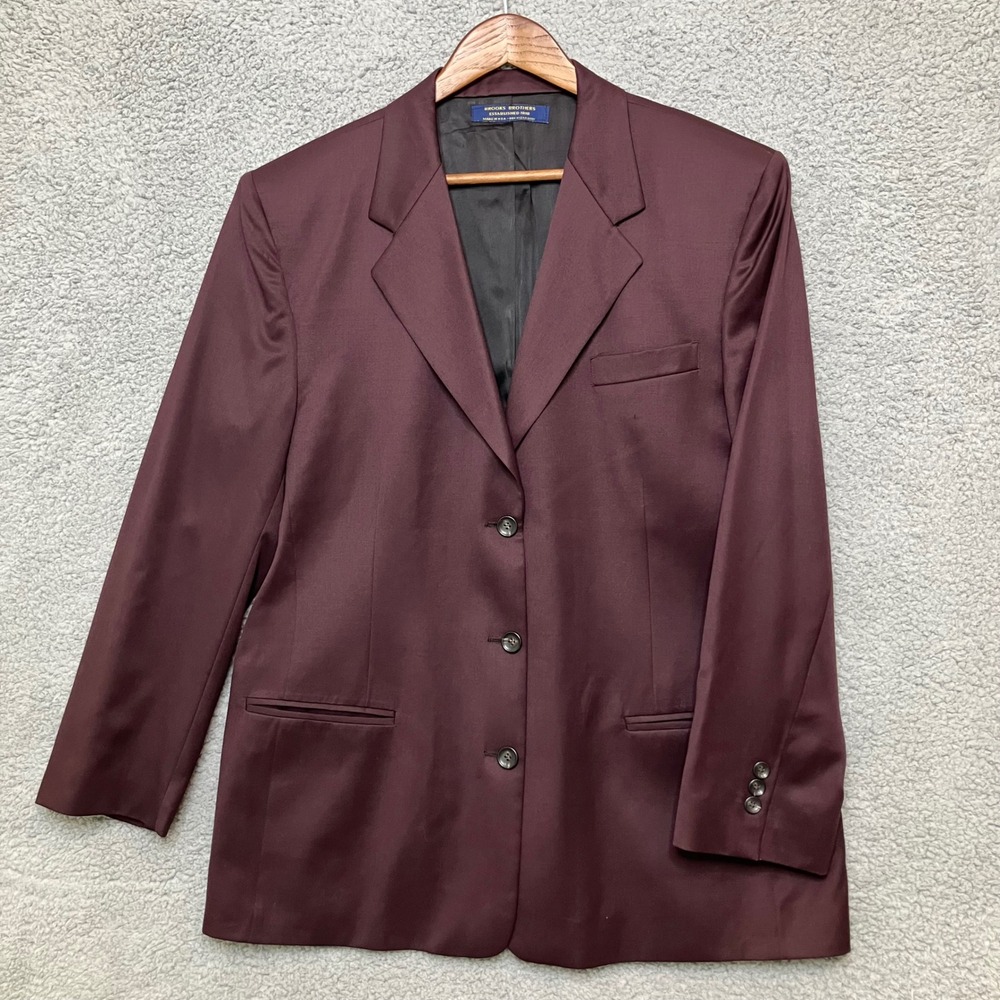 VTG Brooks Brothers 100%‎ Pure Wool Blazer Mens 16 Purple Burgundy Jacket USA